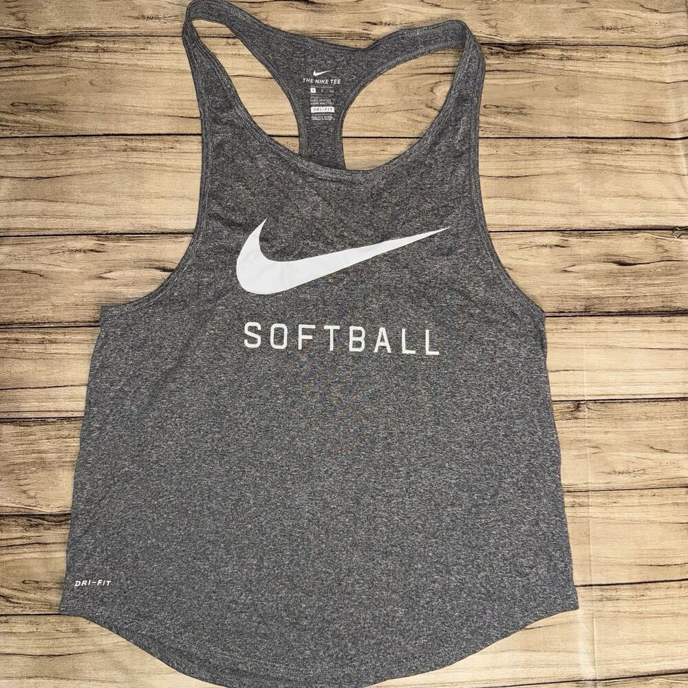 Nike Women’s Legend Softball Dri-Fit Tank Top Size Small Gray Swoosh Logo
